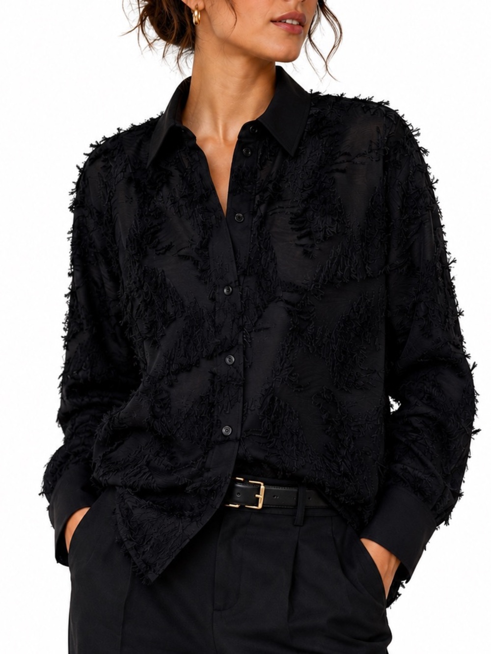 H&M Black Textured-Weaved Shirt size XS